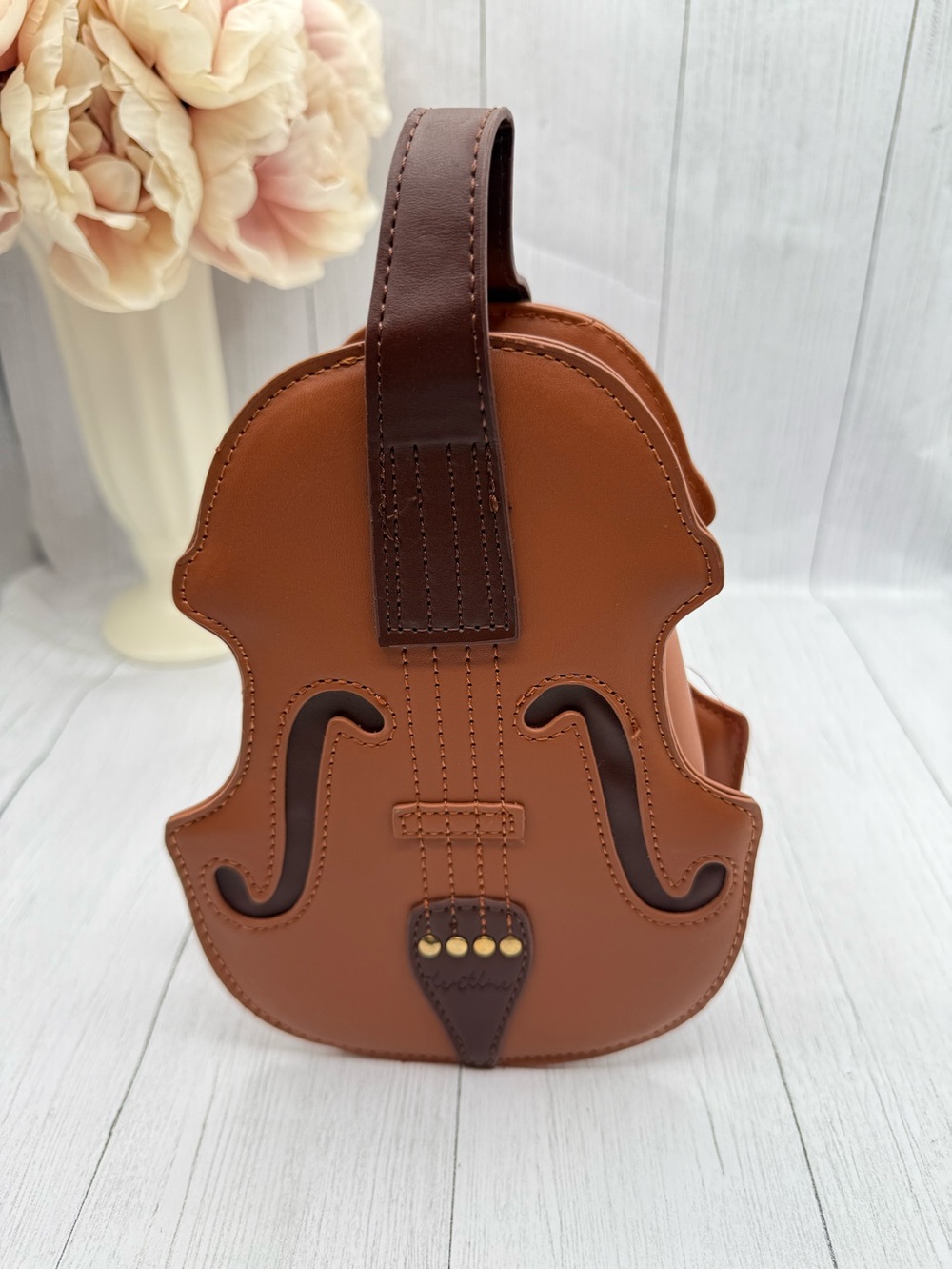 Brown Violin-Shaped Leather Crossbody Bag - Novelty Bags